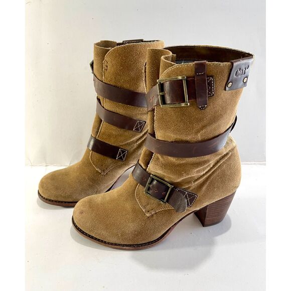 CAT Caterpillar leather boots brown suede buckle straps women 8 - Picture 1 of 9